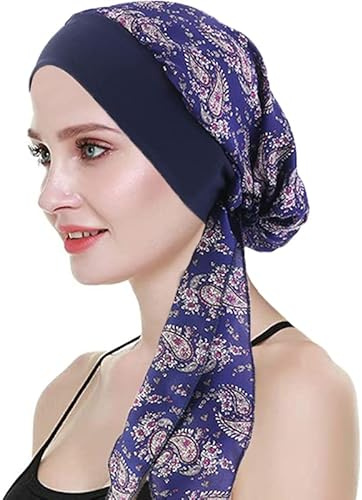 WUERKIYA Kopftuch für Frauen Kopfbedeckung Damen Chemo Kopfbedeckung Im Voraus Gebunden Set Plissiert Headwrap Schals Gap Mütze Damen -Wein Safran