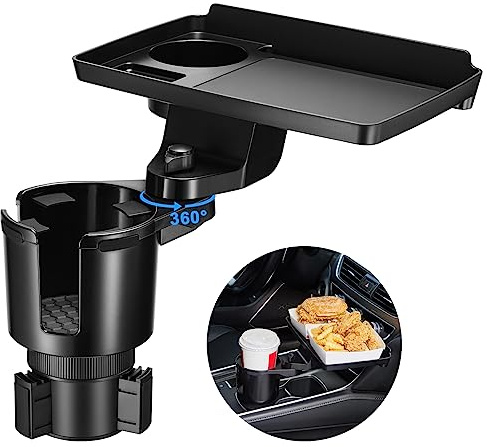 This Hill 2 Pack Cup Holder Tray for Car, 2 in 1 Detachable Car Food Table Tray with Solid Base & Phone Slot,Car Cup Holder Expander with 360°Rotation Tray for Travel Road Essentials Accessories