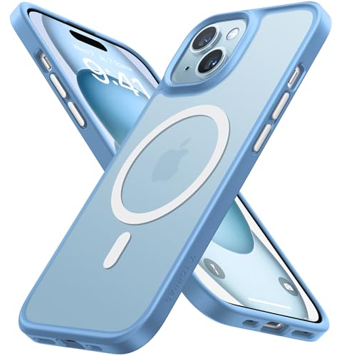 TORRAS Guardian-Mag für iPhone 15 Hülle für MagSafe (Zertifizierte Magnetkraft und Schutzkraft) Hülle iPhone 15 Case Kratzfest Dünn Samtweiche Haptik mit DIY Knöpfen Matt Blau