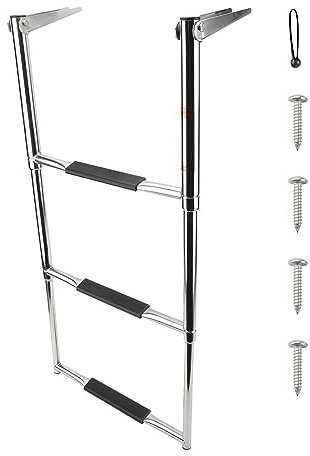 Scala telescopica navale – scala a 3 livelli in acciaio inox sotto la piattaforma, elegante scala da bagno per piscina, barca, ponte e barca