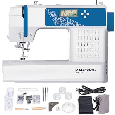 MILLEPUNTI MHP30 Computergesteuerte Näh- und Quiltmaschine mit LCD-Display, 40 integrierte Stiche, 4 enthaltene Füße & Zubehörset, Automatischer Nadeleinfädler, Nähmaschine für Anfänger