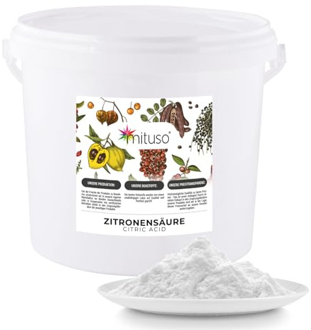 Zitronensäure Monohydrat Granulat 5kg | Lebensmittelqualität, reine Citronensäure E330 | gentechnikfrei, Säuerungsmittel ideal zum Entkalken, Reinigen, Putzen, Backen, Kochen - mituso
