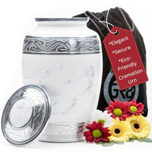 GR8 Urne für Asche für Erwachsene und Männer mit weißem Marmor-Finish, Urne für Asche für Frauen, recyceltes Aluminium, Urnen für Asche, dekorative Urnen für menschliche Asche, Erwachsener Mann