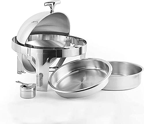 6,8 l großes Chafer- und Buffetwärmer-Set mit Lebensmittelpfanne, runder Chafing Dish aus Edelstahl mit Rolltop-Wasserpfanne und Brennstoffhaltern für Hochzeitsfeiern