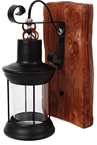CLEADONG Retro Vintag Rustikale Eisen Wandleuchte Holz Kreative Wandlampe Hölzerne Kunst Laterne E27 Mit Schalter Für Treppenhaus Wohnzimmer Schlafzimmer Cafe Bar