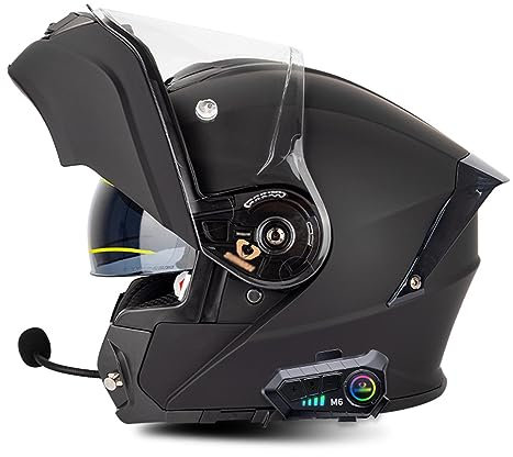 Motorcycle Modular Helmet with Bluetooth Full Face Flip Up Motorbike Helmet with Anti-Fog Dual Visor ECE Approved Crash Helmets Built-in Dual Speaker Microphone for Adult Men Women 7,4XL(67-68CM)