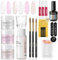 Aokitec Acrylic Nail Kit, Acrylic Nail Set, Clear Pink Nude Acrylic Powder with Monomer Acrylic Liquid Acrylic Nail Brush Half-cover Acrylic Nail Tips Nail Glue, Nail Set for Acrylic Nail Art Beginner