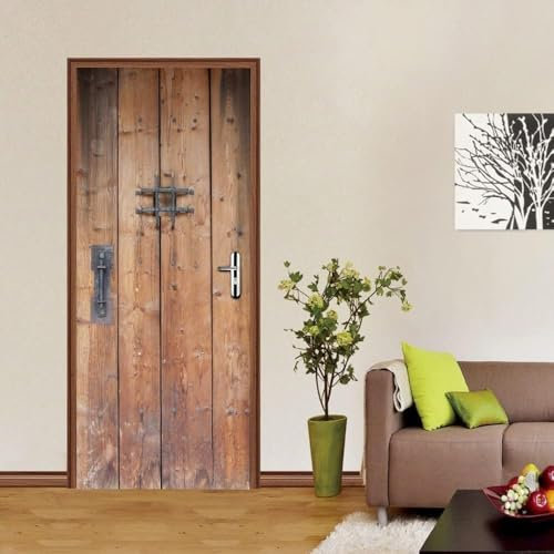 Türtapete Selbstklebend 86x200 cm Türfolie Selbstklebend Hölzern Türaufkleber Türposter Rustikales Holz Türsticker Fototapete 3D Effekt für Schlafzimmer Wohnzimmer Küche 4424A