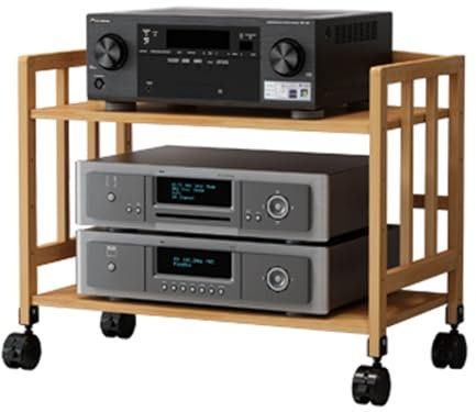 YHWKGZ Hi Fi Rack, Offenes Audio Rack Hi Fi Regal mit Wärmeableitung, Rahmenstruktur aus Massivholz, Rückseite mit Schallwand, Mehrschichtiger Phonoschrank(Wood Color,31.4x20.6/80x53cm)