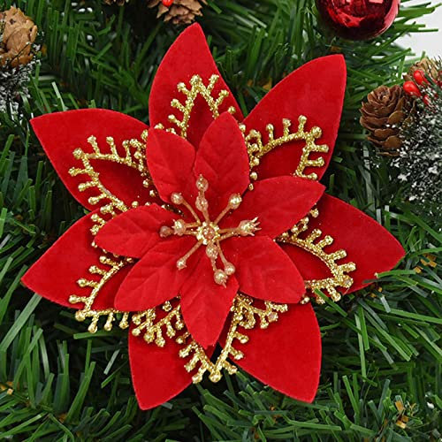 dvnFWKc Decorate Artificial Flowers, 3 Stück Flash künstliche Weihnachtssterngirlande dekorative Kunstblumen geeignet for drinnen und draußen(Red)