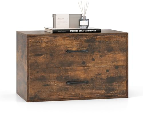 COSTWAY Wooden Chest of Drawers, Stackable 2-Drawer Dresser Storage Cabinet, Freestanding Bedside Chest Cupboard Organiser Unit for Bedroom, Living Room, Closet and Hallway, 60x34x38cm (Rustic Brown)
