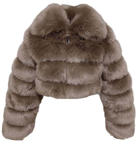 ZhuiKun Damen Kunstpelz Mantel Kurz Pelzmantel Kunstfell Mantel Warme Winterjacke Winter Pelzjacke Langarm Wintermantel Felljacke Übergangsjacke - Khaki, S