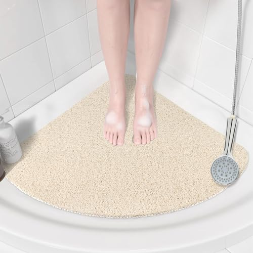 Eck-Duschmatte rutschfest: Anti-Schimmel-Badematte – 80 x 80 cm Luffa-Duschmatten für Innendusche – rutschfeste Badematte für Innenbadewanne grau Quadrant Duschmatte für ältere Menschen Sektor schnell