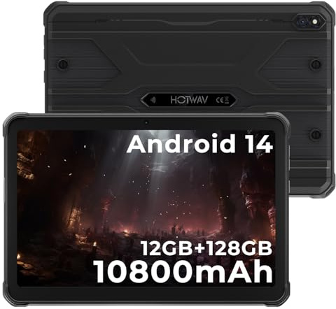 HOTWAV R8 Outdoor Tablet 2026, 12GB+128GB/1TB Handys, Android 14 Tablet 10.1 HD+, 10800mAh Rugged Tablete, 13MP+5MP, IP68 Waterproof Outdoor Smartphone 4G LTE,5G WiFi,OTG,GPS,FM,Face ID,Schwarz