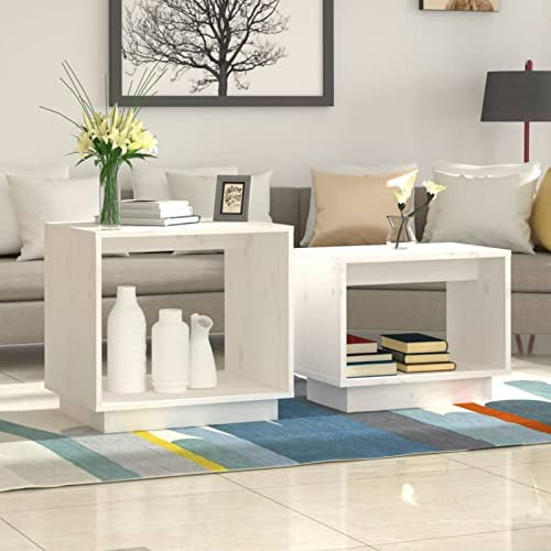 Iiaky Satztische 2 STK. Weiß Massivholz Kiefer Satztische FüRs Wohnzimmer Side Table Living Room Tisch Wohnzimmer Beistelltisch