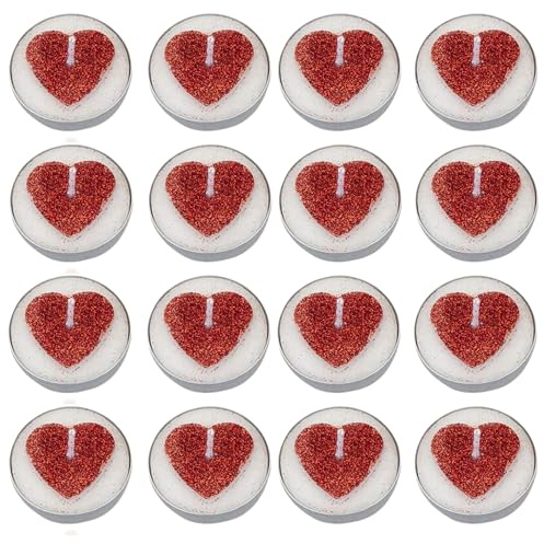 AKH® Glitter-Herz-Teelichter, 8 Stück, romantische Valentinstagskerzen, herzförmige Kerzen für Geschenke, Dekoration und besondere Anlässe, perfekt für Valentinstagsessen und Feiern