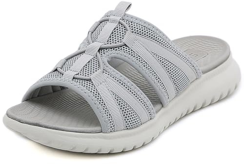 Acfoda Womens Sandals Summer Comfort Slides with Arch Support UK Size 3-8 | Ladies,Peep Toe,Slip-on,Soft Cushion,Orthotic Slippers,Casual Sport Daily