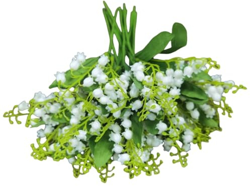 Urier 12 Pieces 4 Forks Lily of The Valley Artificial Flowers Bouquet,Plastic Flowers for Outdoors,Fake Flowers with Stem,Home Wedding Party Garden Wreath Table Center Pieces Decor