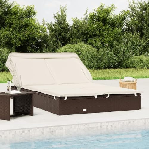 Xichuzi 2-Personen-Sonnenliege mit Dach Braun 213x118x97 Poly Rattan, Gartenliege, Liegestuhl, Sonnenstuhl, Sonneninsel Outdoor, Liegen, Gartenmöbel, Bäderliege, Relaxliege - 319649