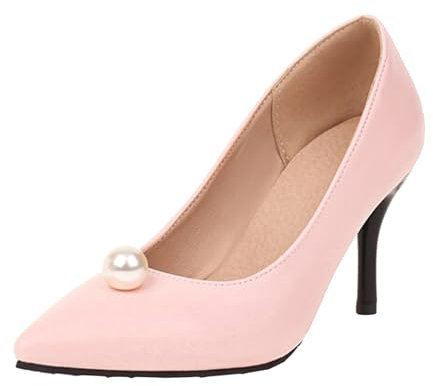 Generiska pumps dam höga klackar bröllopsskor klackskor klänning skor med blockklack damskor eleganta och bekväma kvällsskor brudskor Mary Jane-skor halvskor kostymskor högklackade skor, ROSA, 43
