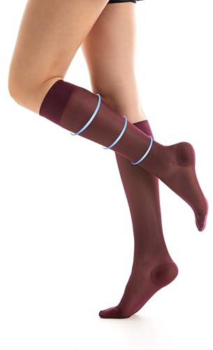 Gi&Gi Damen Kompressionsstrümpfe Kniestrümpfe, Kompressions, in Bordeaux, Marine und Weiß 70 DEN Klasse 1-k1 18-22 mmHg (DE/NL/SE/PL, Alphanumerisch, M, L, Regular, Regular, BORDEAUX)