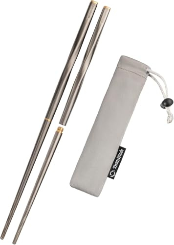 Thous Winds Essstäbchen Wiederverwendbar, 1 Paar Faltbare Essstäbchen Camping, Premium Tragbare Titan Essstäbchen Set Spülmaschinenfest, Klappbare Rutschfest Metall Stäbchen mit Stasche
