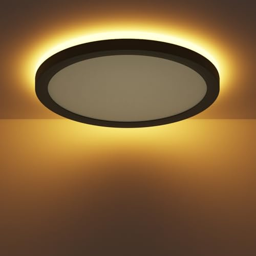zemty 30W Deckenlampe LED Deckenleuchte Flach Schwarz mit 6W Nachtlicht, 4200LM 2700K/ 3000K/ 4000K/ 5000K/ 6500K Wählbar Rund Schlafzimmer Lampe, Ø38x2.6 cm Led Panel für Wohnzimmer Küche Esszimmer