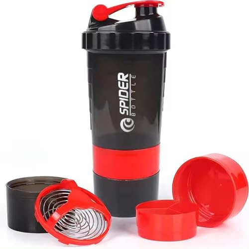 YDYxieji 16oz Protein Shaker Bottle, 3 Layer Twist Off GYM Shaker Cup Shake Bottle with Mix Grid and Pill & Supplement Storage, Leak Proof Shaker for Protein Shakers (Red)