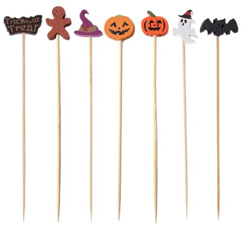 100 Stück Halloween Cocktailspieße aus Bambus 12 cm Obst Spieße für Kuchen, Obst, Fingerfood, Cocktail Deko, Party-Deko, Halloween-Buffet