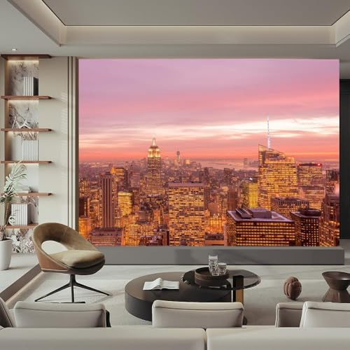 Fotomurales Decorativos Vista Nocturna de Nueva York Papel Pintado 250x175 cm 3D Mural Nueva York Murales Póster Pared No Tejido Dormitorio Salón Paredes Decoración Fotomural Panorámico q.2716