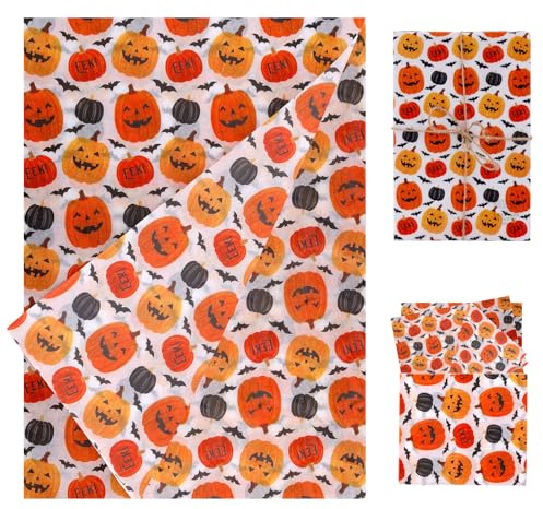 Tinoaly 30 Blatt Halloween-Seidenpapier, 35x50cm Kürbis-Aufdruck Geschenkpapier für Halloween-Partydekorationen