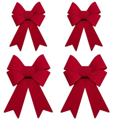 CharmBurst 4 Pezzi Fiocchi Natalizi Rossi, Grandi Fiocchi in Velluto 21x31cm e Piccoli 14x21cm, Decorazioni Natalizie, Fiocchi per Ghirlande di Natale Decorazione Albero di Natale