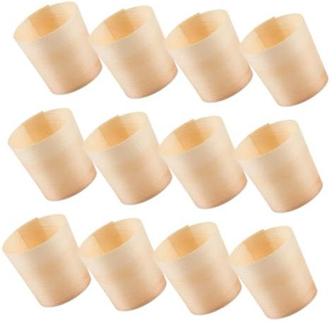 LAPYAPPE Wooden Cups and Disposable Wood Mugs 6x6cm Eco-friendly Biodegradable Tea Cups Bulk for Cold Beverages Portable Drinking 50pcs Suitable for Parties and Outdoor Events