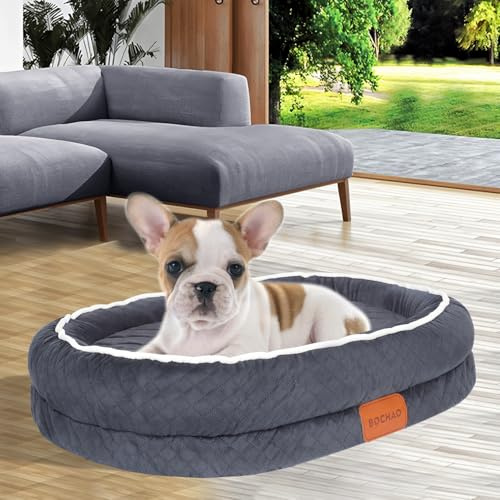 Eiförmiges Hundebett aus Memory-Schaum,orthopädisches Hundesofa für kleine und mittelgroße Hunde,mit vierseitigem Nackenkissen,wasserdicht und rutschfest,abnehmbar und waschbar (Grau,M-71x55x15cm)