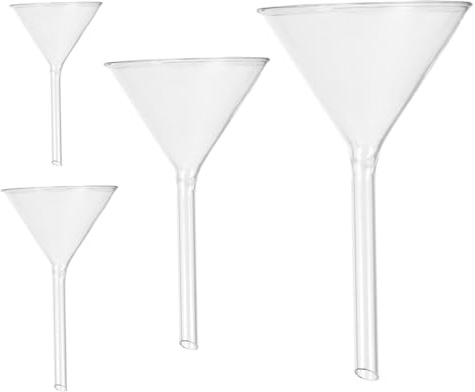 COOLHIYA 4 piezas Embudo de Vidrio Corto Embudos Triangulares de Diseño Transparente para Transferencia Precisa Reutilizables y Resistentes