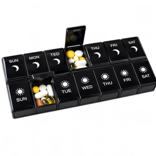Pill Organiser 2 Times a Day,Pill Box Organiser，Pill Box 7 Day 2 Times a Day for AM PM, Daily Tablet Organiser for Meds,Vitamin, Fish Oil, Supplements, Detachable(Black)