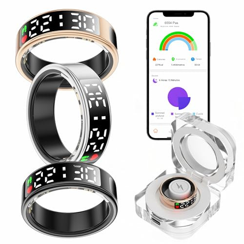 smartia – Bague Intelligente avec écran Tactile, modèle 2026 Application Incluse, Smart Ring Homme et Femme, Bague d’activité et de Suivi de la santé, Surveillance du Sommeil (Argenté, 10)