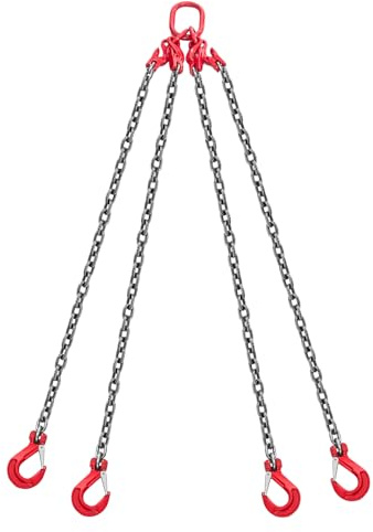 VEVOR Élingue Chaîne de Levage à 4 Brins avec Crochets, 10 mm x 3 m, Capacité Charge 10,4 t, Chaîne de Levage Robuste Acier Allié G80, pour Chantier de Construction, Usines, Entrepôts, Quais, Ferme