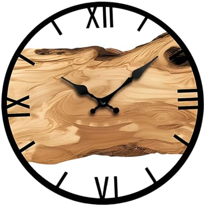 predolo Wanduhr Holz Wanddeko Leise Wohnzimmeruhr Dekorative Uhr mit Rustikalem Holzmaterial Ruhigem Uhrwerk Und Künstlerischem Baumringmuster für Büro, Küche, Schlafzimmer, Braune Römische Ziffern