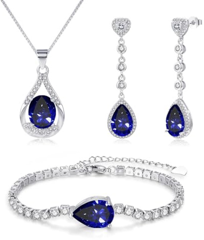 Zecimi Schmuck Set Damen, Tropfen Silber Ohrhänger & Halskette & Armband | Schmuckset mit Farbig Zirkonia Kristall, 925 Sterling Silber Hypoallergen Brautschmuck für Damen, Modeschmuck für Frau