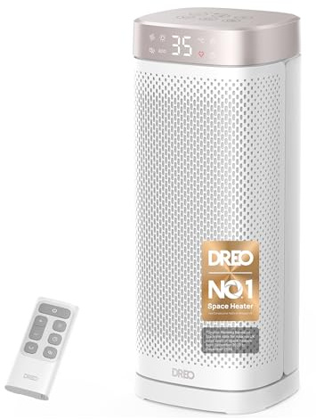 DREO Heizlüfter Energiesparend Leise, 2000W Keramik Heizung mit Thermostat, 12-Std-Timer, 3 Modi, 70° Oszillation, 16 Zoll Elektroheizung für Räume, Überhitzungs-Kippschutz, Solaris Slim H2, Weiß
