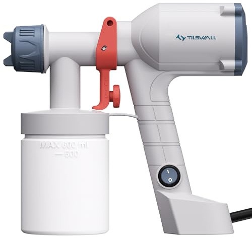 Tilswall Paint Sprayer,Upgraded Ultra-Light Electric Paint Spray Gun with 2 Nozzles & 3 Patterns Easy to Clean for Fences, Sheds, Walls, Ceilings, Furniture, Cabinets, Garden & DIY, White