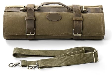 Bolsa para cubiertos Bolsa de almacenamiento cuchillos Organizador chef Accesorios cocina enrollable lona encerada y cuero for(Green)