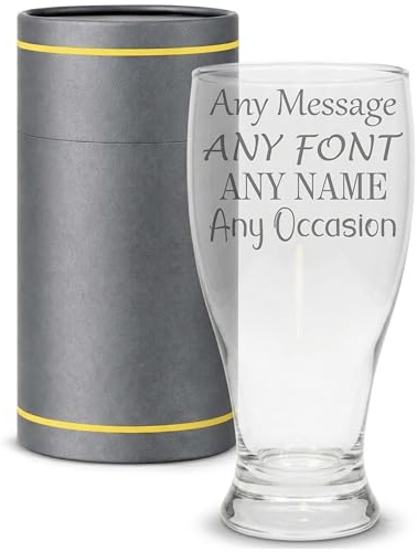 EKAM Personalised Engraved Pint Glass, Personalise with Any Message for Any Occasion, Gift Box Included, Laser Engraved, 20oz/580ml - Fun Gift for Father’s Birthdays, Birthdays, Gift for Men