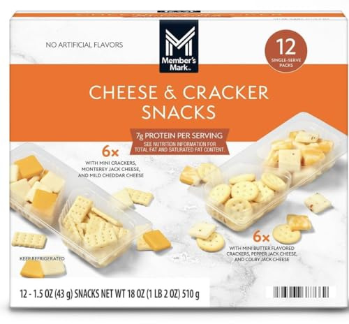 Members Mark Cheese & Cracker Snack Packs, 12 Count – On-the-Goo Snack with Real Cheese & Crunchy Crackers