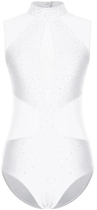 body da ginnastica da donna Tuta da ginnastica ritmica donna, body pattinaggio artistico, balletto senza maniche con giunture in rete trasparente for danza, yoga per la ginnastica per adulti(White,S)