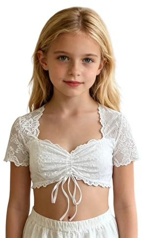 Generisk Dirndl-blus, flicka, vingärmar, traditionell blus, vit, kortärmad, spetsblus, stående Dirndlblusar, traditionell blus med knappslå traditionella blusar, traditionell topp, för Oktoberfest