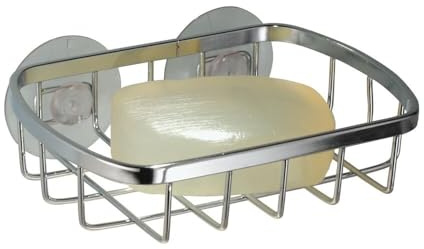 iDesign Gia Suctions Soap Dish Holder for Shower, With two Strong Suction Cups, Chrome, White