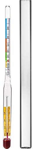 ALCOHOLIMETRO 0-100% + VIDRIO TUBO de ENSAYO + Termómetro - Densímetro/Hidrómetro/Medidor de grado Alcohólico/Nivel de alcohol/Vodka/Espíritu