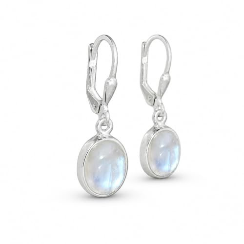 I-be, Regenbogen-Mondstein Edelstein Ohrringe oval 925 Silber, Länge 3 cm im Geschenketui, 397912 K KB